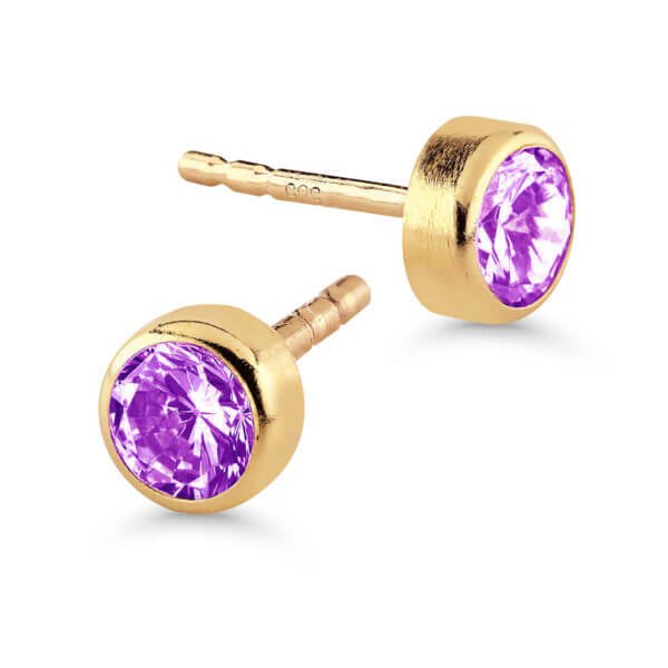 Kultakorvakorut 14k keltakultaa, 4mm lila zirkoneilla SA-0206/04amet
