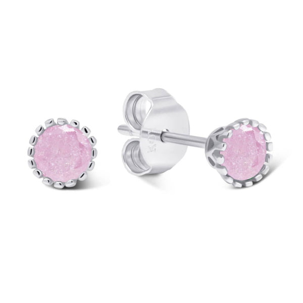 Hopeakorvakorut pinkillä zirkonilla E-1528pink