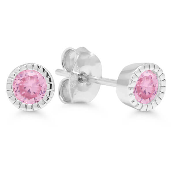 Hopeakorvakorut pinkillä zirkonilla E-1528pink