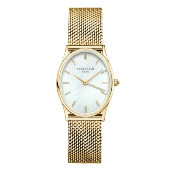 Rosefield the oval keltakulta mesh helmiäistaulu yellow gold watch