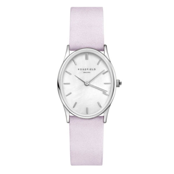 Rosefield the oval ovaali kello naisten lila hopea helmiäinen