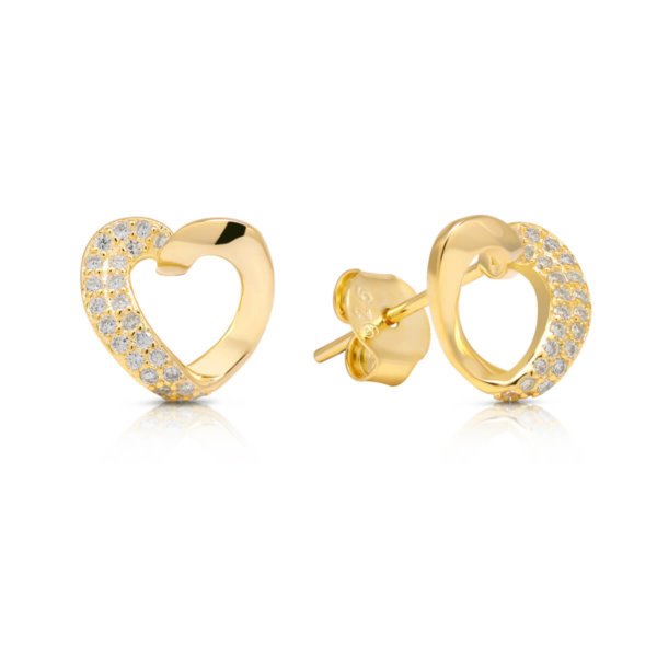 Hopeakorvakorut kullattu sydän zirkoneilla E-4433ZGP