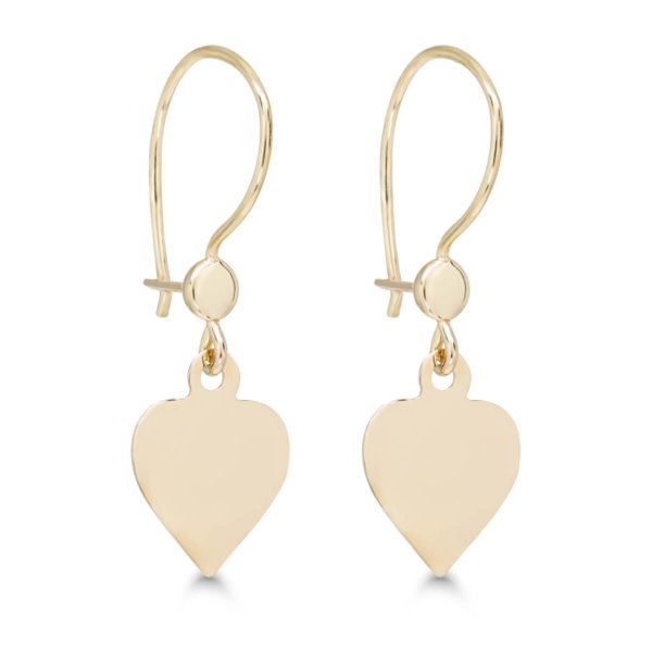 Keltakultaiset roikkuvat korvakorut sydämellä