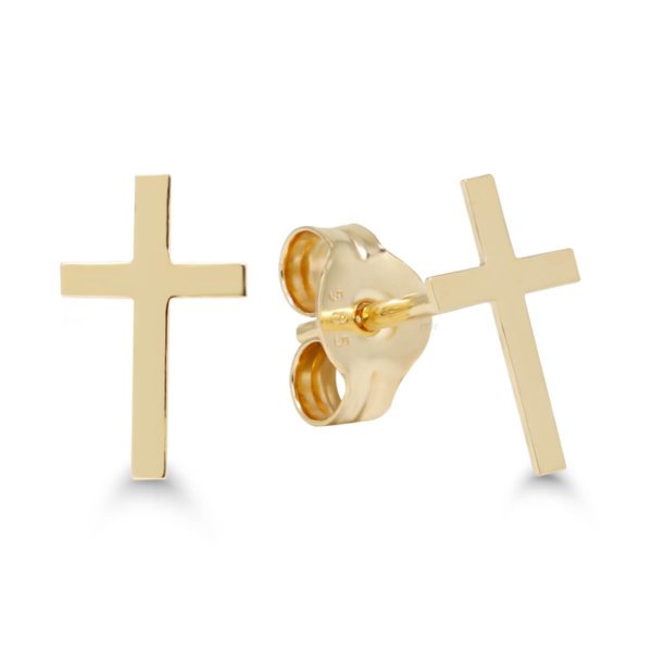 Keltakultakorvakorut pieni risti sileä 8x5mm