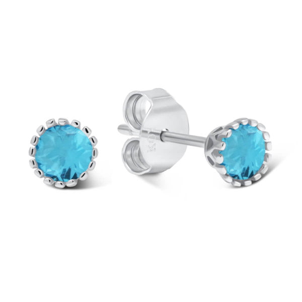 Pyöreät hopeanappikorvakorut sinisellä zirkonilla E-0484aqua
