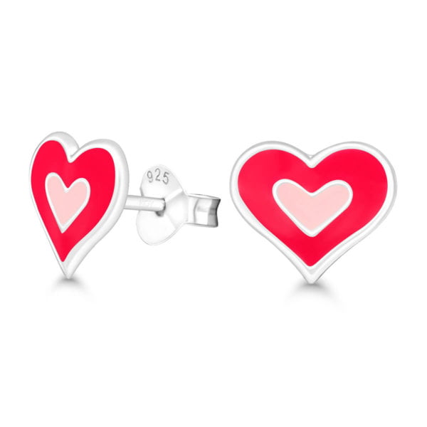 Hopeiset korvakorut punainen emaloitu sydän