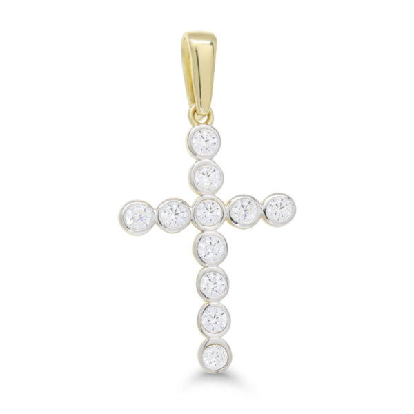 Kultainen kaksivärinen ristiriipus 24,5mm zirkoneilla