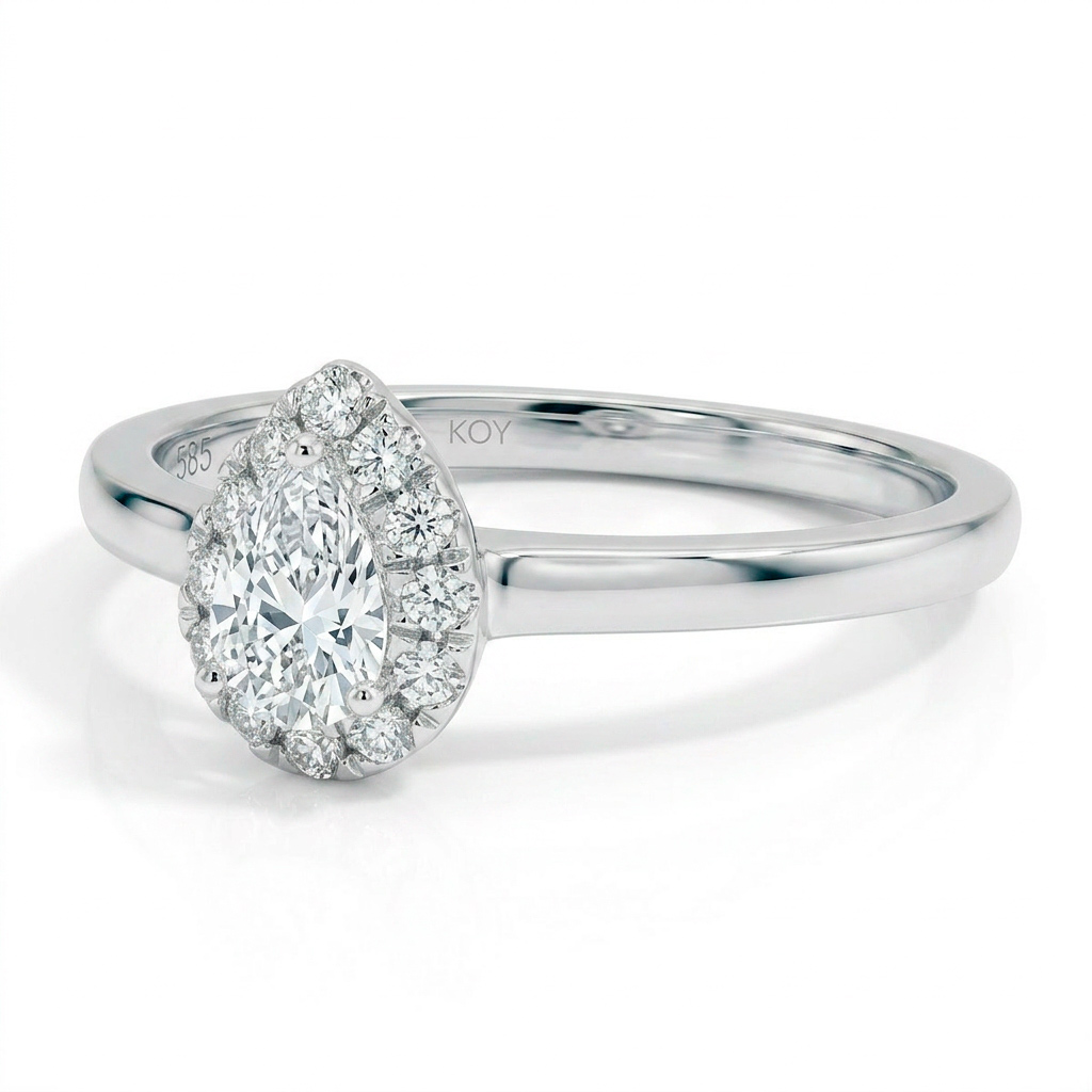 Beat of Love - Created Diamonds IRIS pisara Halo 0.45 G-H/VS timanttisormus valkokultaa - Image 4
