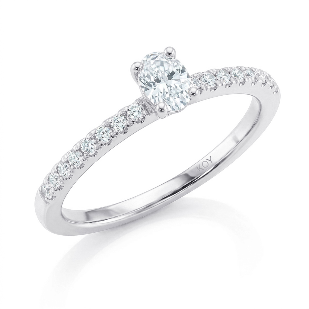 Beat of Love - Created Diamonds GAIA ovaali sivutimanteilla yht. 0.33ct G-H/VS timanttisormus valkokultaa - Image 3