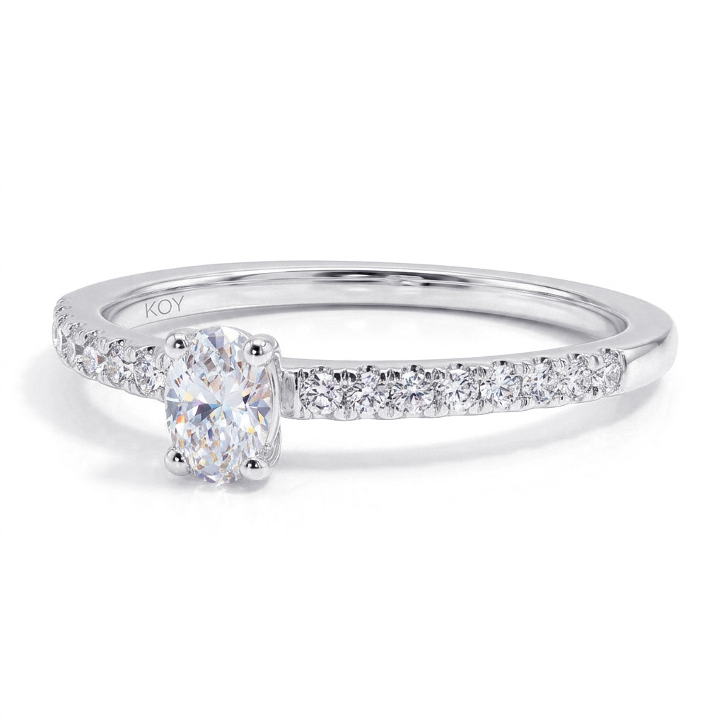 Beat of Love - Created Diamonds GAIA ovaali sivutimanteilla yht. 0.33ct G-H/VS timanttisormus valkokultaa - Image 4