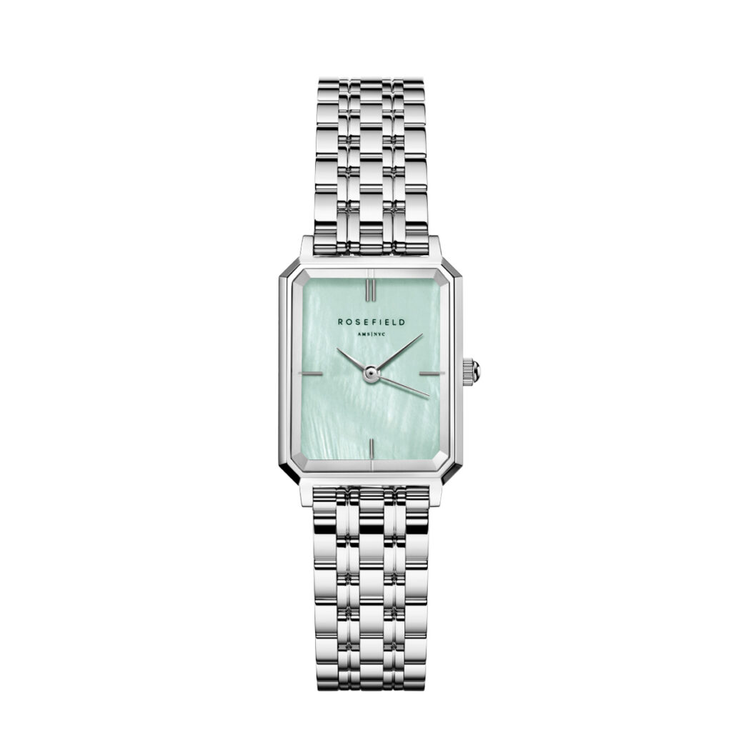 Rosefield - The Octagon XS - Hopeanvärinen ranneke, mint green kellotaulu