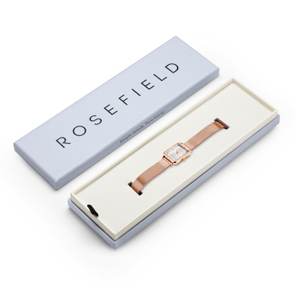 Rosefield - The Octagon XS - Ruusukullanvärinen mesh-ranneke, valkoinen taulu - Image 5