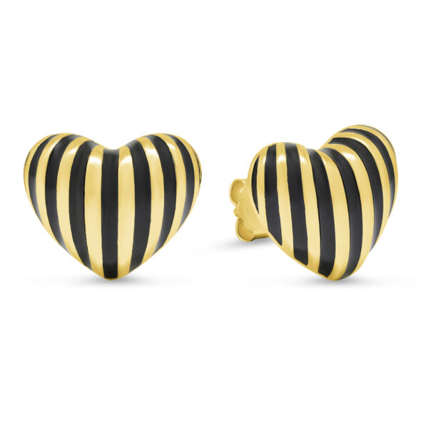 Kullatut hopeakorvakorut sydän mustilla raidoilla