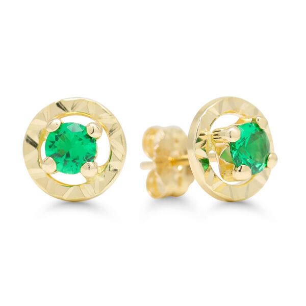 Kultakorvakorut vihreillä zirkoneilla timanttileikkaus