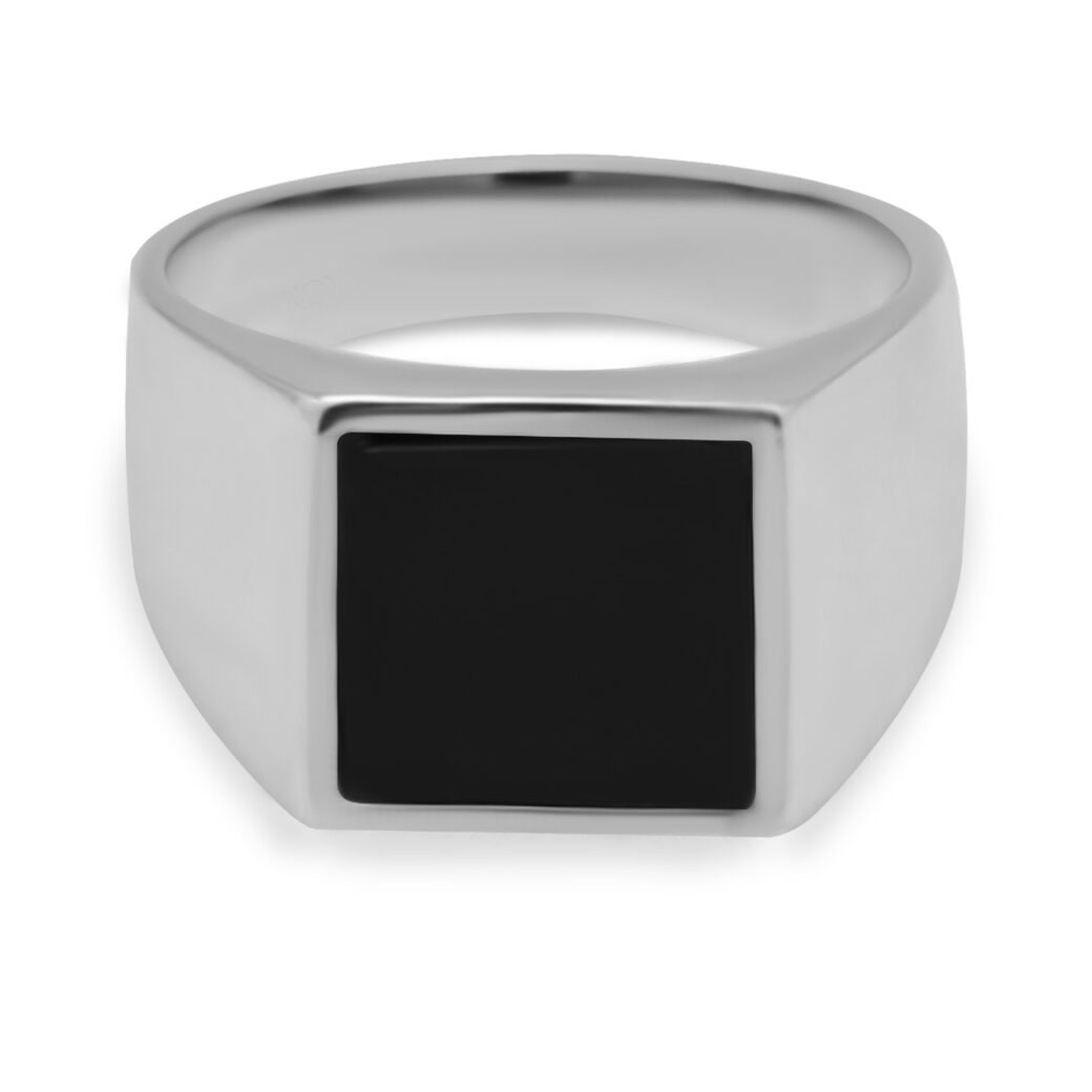 Hopeinen kantasormus onyx - Image 3