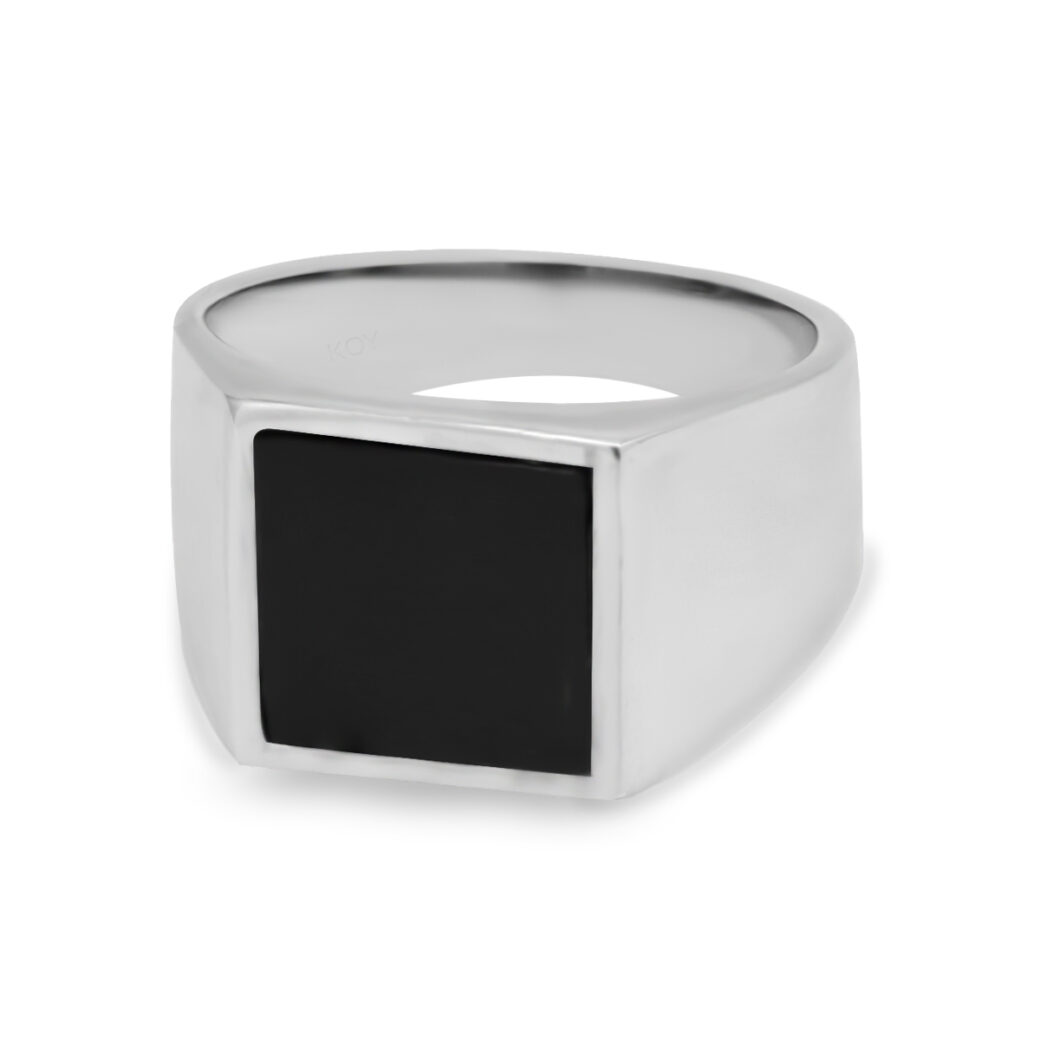 Hopeinen kantasormus onyx - Image 2