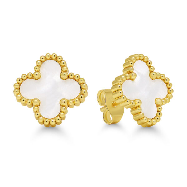 Kullatut teräskorvakorut kukka helmiäinen