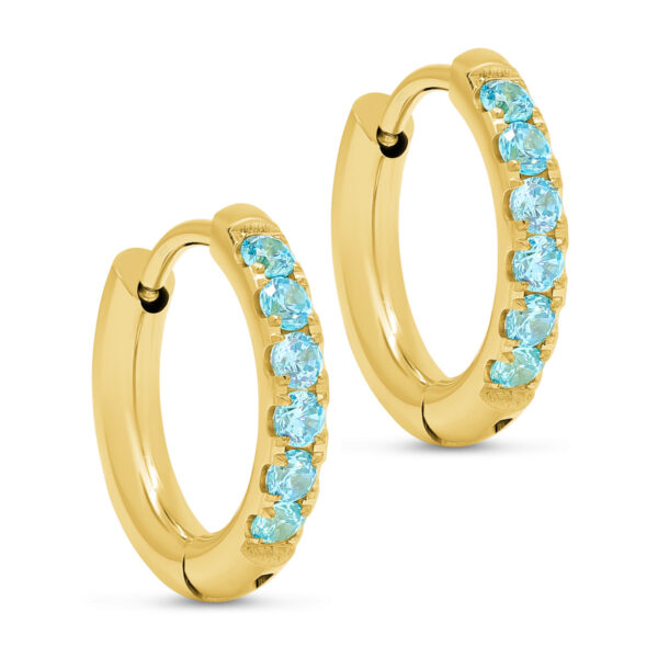 Teräskorvakorut kullattu vaaleansiniset zirkonit rengas