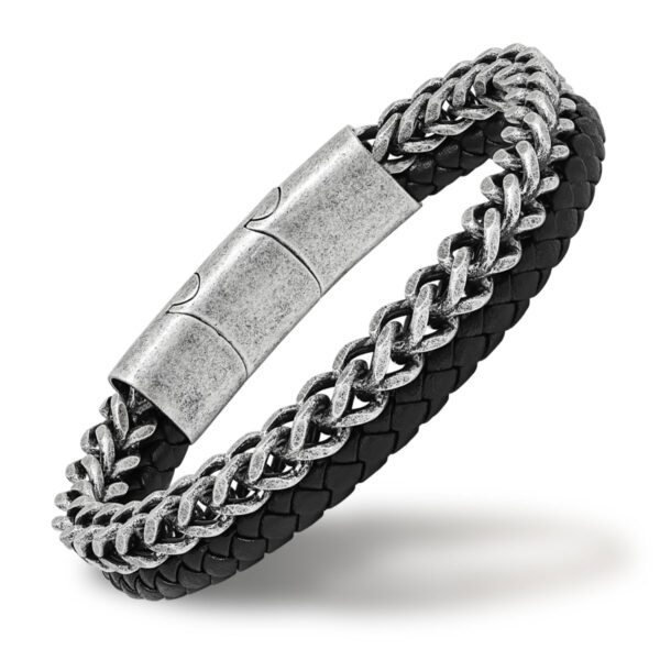 Musta nahkarannekoru teräsketjulla oksidoitu