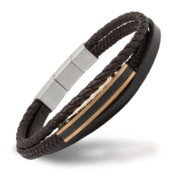 Ruskea nahkaranneke punakullatulla teräslaatalla