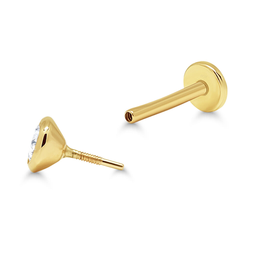 9K keltakultainen labret lävistyskoru zirkonilla - Image 2
