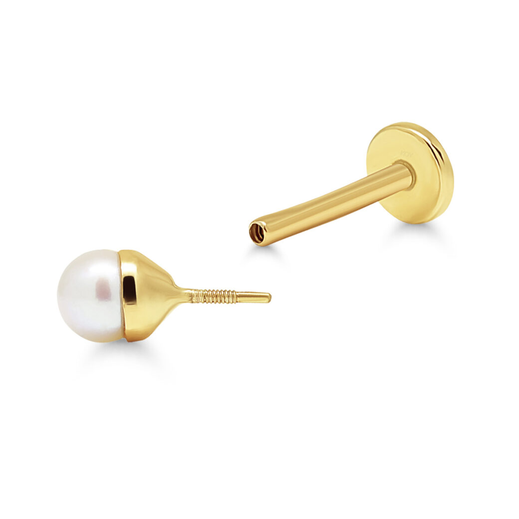 9K keltakultainen labret lävistyskoru helmellä - Image 2