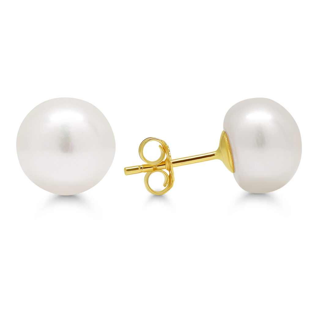 14K kultakorvakorut 8,5mm valkoisilla helmillä - Image 3