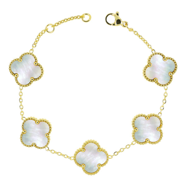 Teräsrannekoru kukka helmiäinen 17+2cm