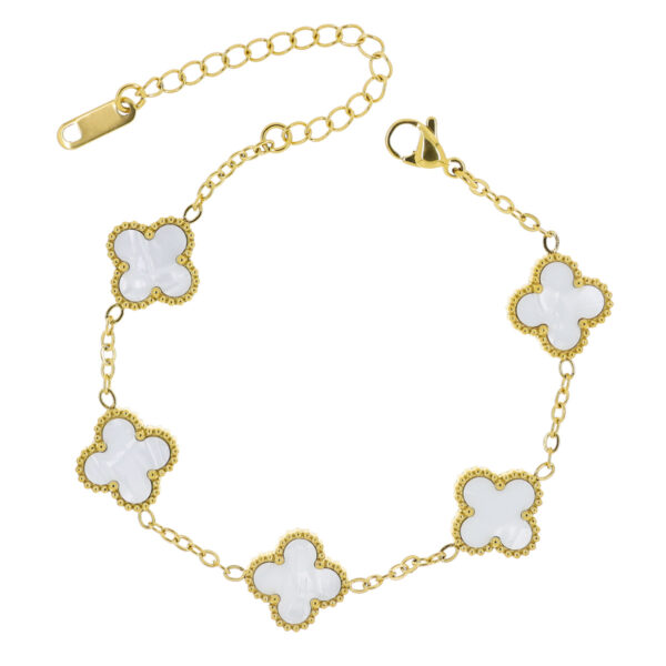 Teräsrannekoru kullattu kukka helmiäinen 16+5cm