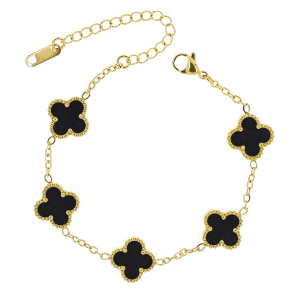 Teräsrannekoru kukka musta 16+5cm