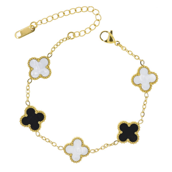 Kaksivärinen teräsrannekoru kukka helmiäinen 17+5cm