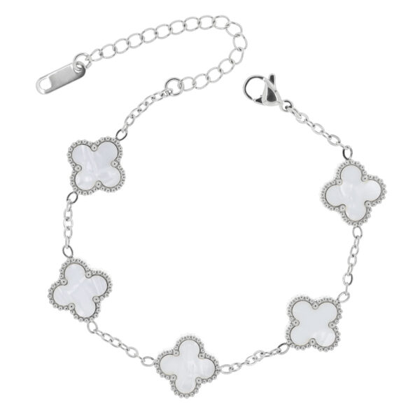 Teräsrannekoru kukilla helmiäinen 16+5cm