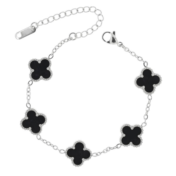 Teräsrannekoru musta kukka 16+5cm