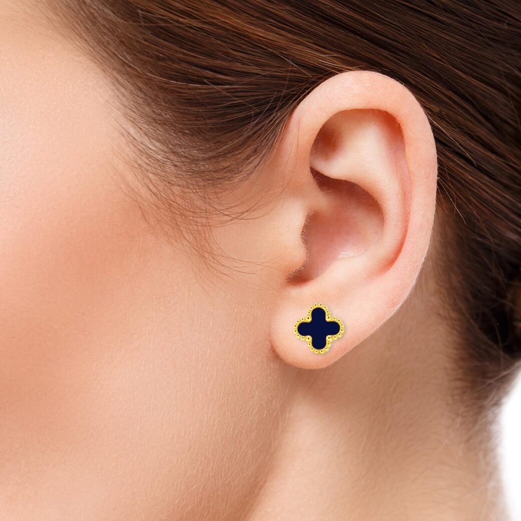 Kullatut teräskorvakorut musta kukka 9,4mm - Image 2