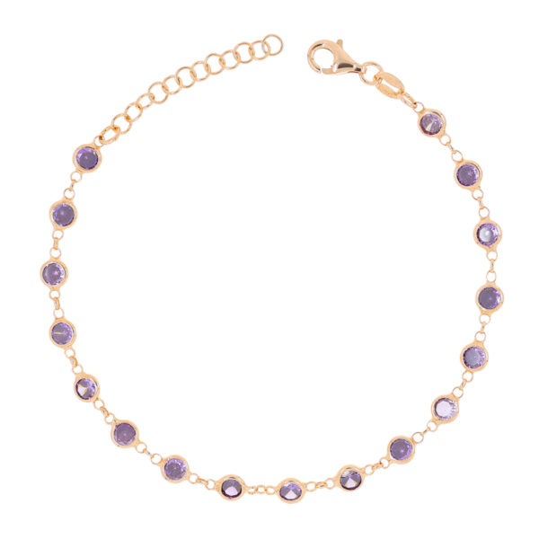 Punakullattu hopearannekoru ametistinvärisillä zirkoneilla 17+3cm