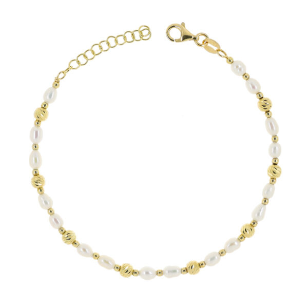 Kullattu hopearannekoru helmillä ja palloilla 17+3cm