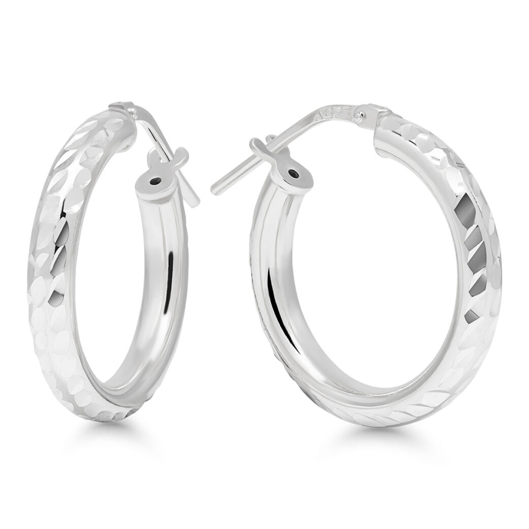 Timanttileikatut hopearenkaat rodinoitu 21mm