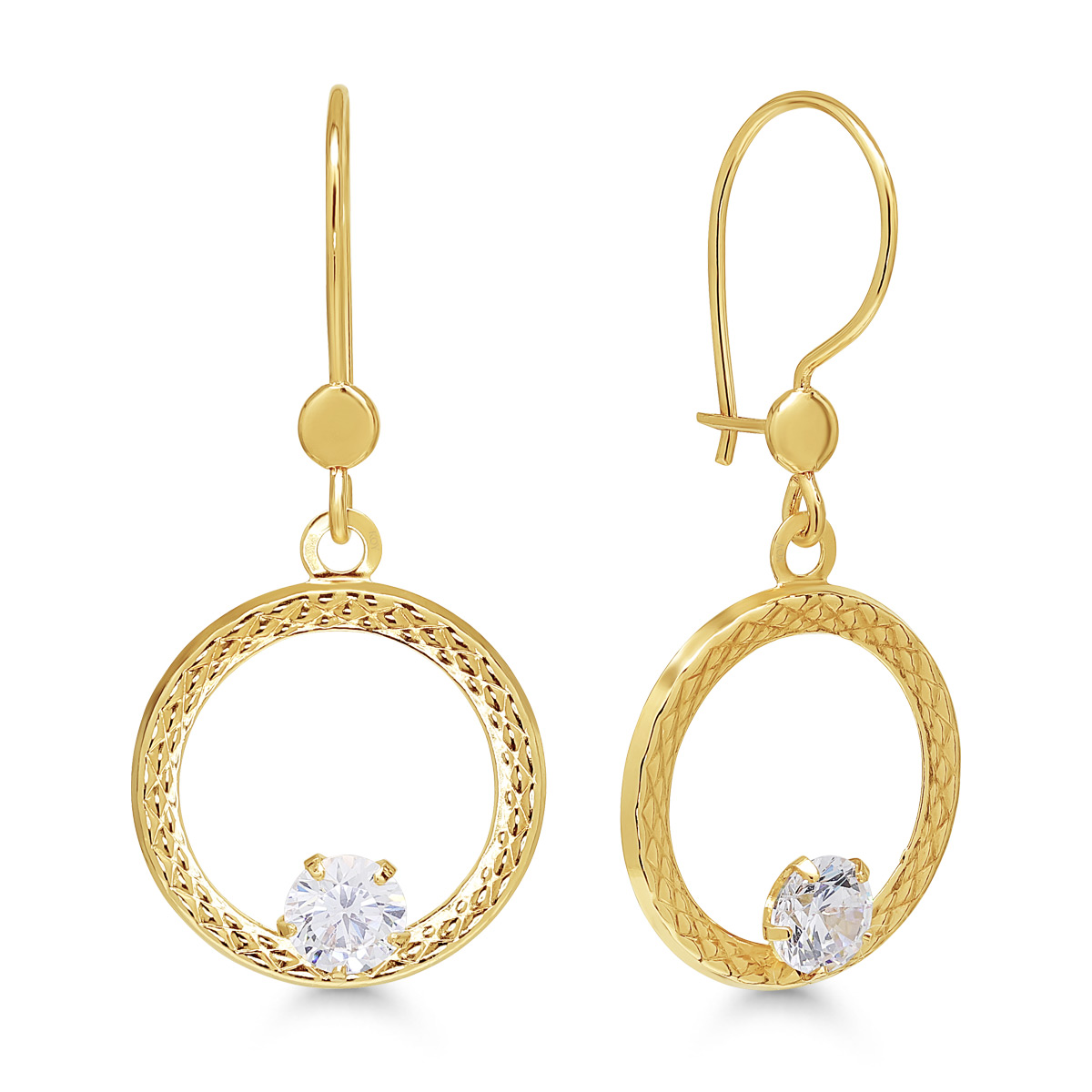 Roikkuvat kultakorvakorut avoympyrä zirkoneilla 13,5mm