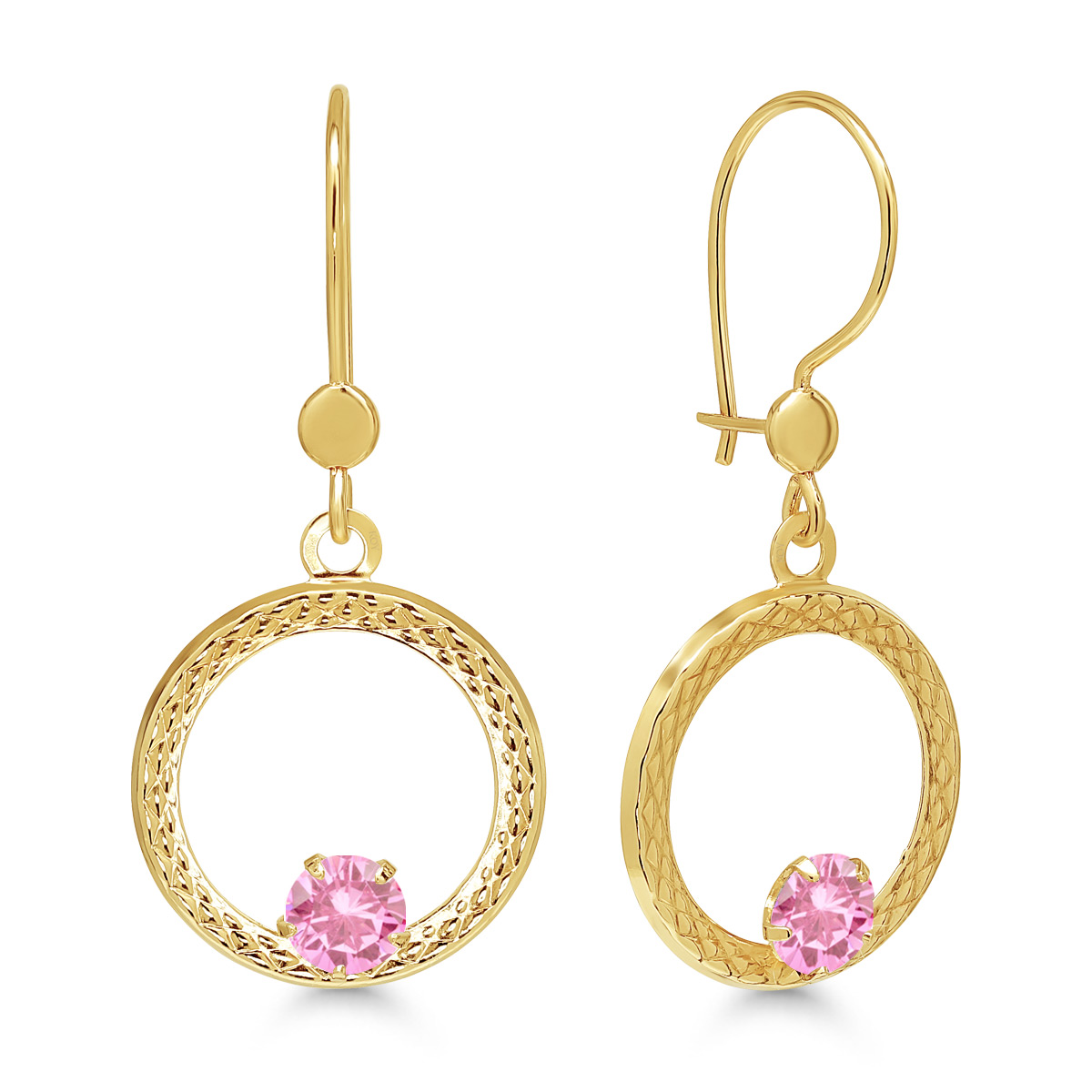 Roikkuvat kultakorvakorut avoympyrä vaaleanpunaisilla zirkoneilla 13,5mm