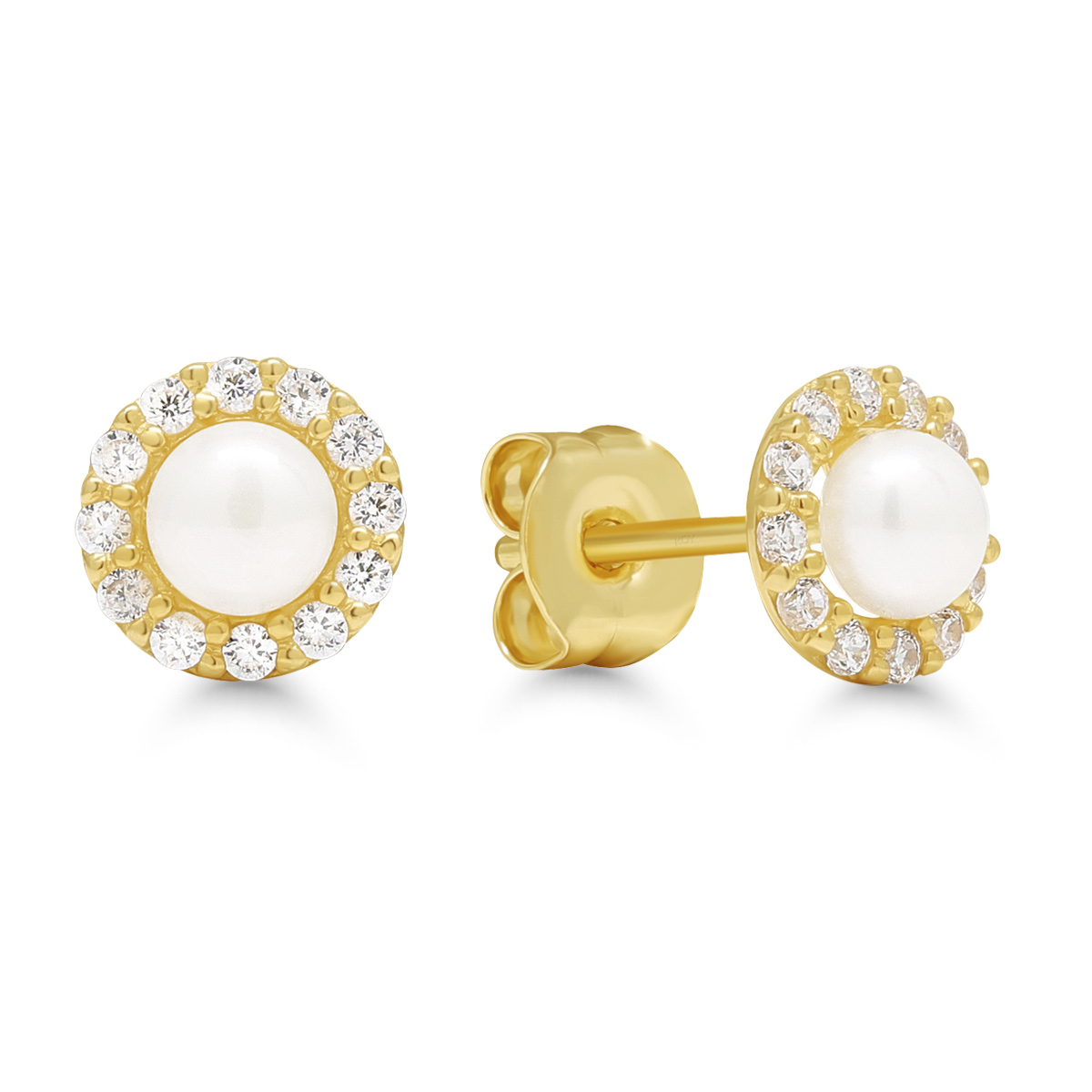 Kultakorvakorut helmellä ja zirkoneilla