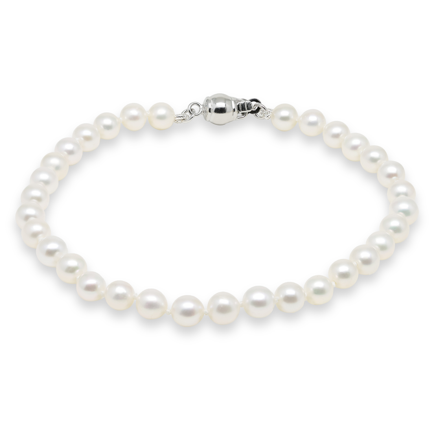 Helmiranne 5-5½mm AAA valkoinen hopealukolla