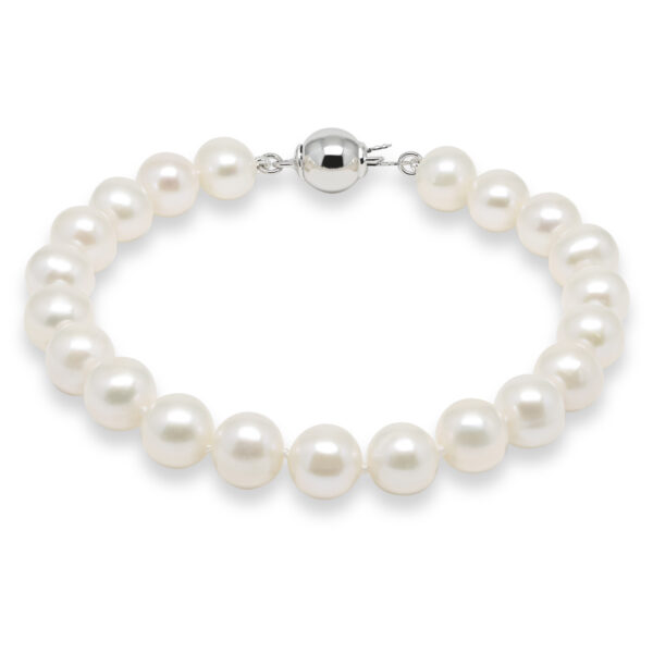 Helmiranne 8-8½mm AAA valkoinen hopealukolla