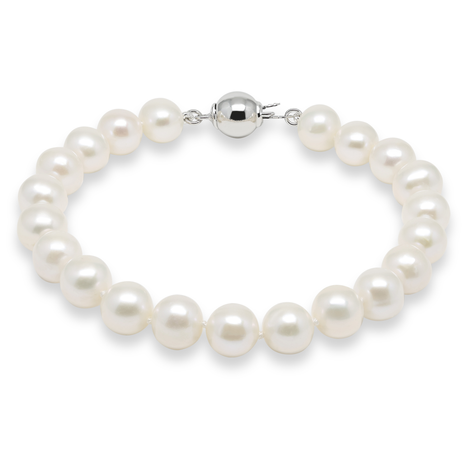 Helmiranne 8-8½mm AAA valkoinen hopealukolla