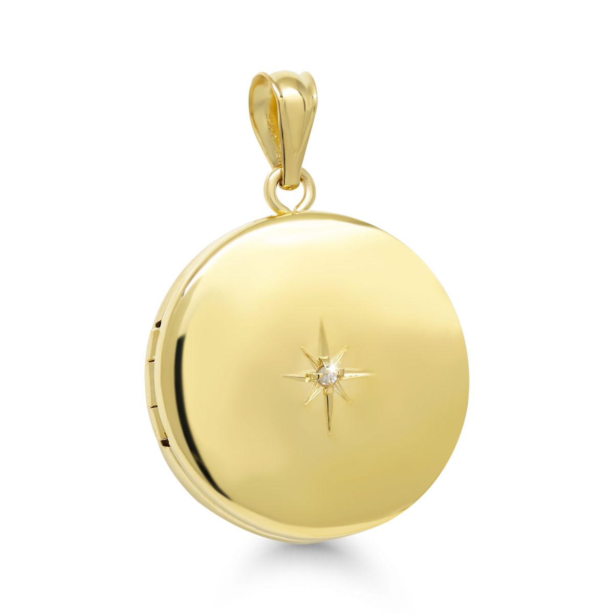 Hopeamedaljonki pyöreä 20mm timantilla - 14K kulta pinta