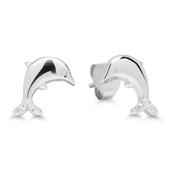 Hopeiset delfiini korvakorut zirkoneilla