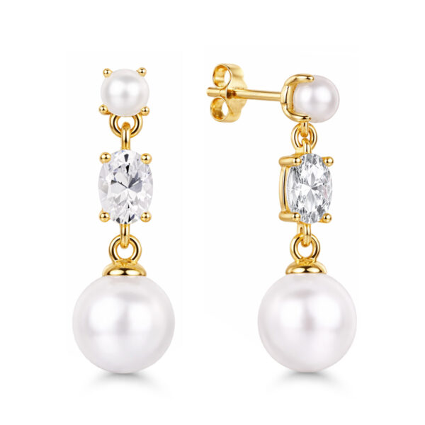 Hopeakorvakorut zirkoneilla ja helmiäishelmillä kullattu