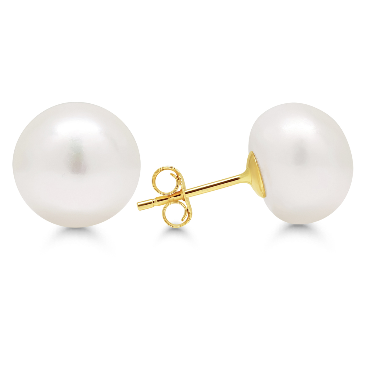 Helmikorvakorut keltakultaa 10mm valkoisella helmellä - Image 2